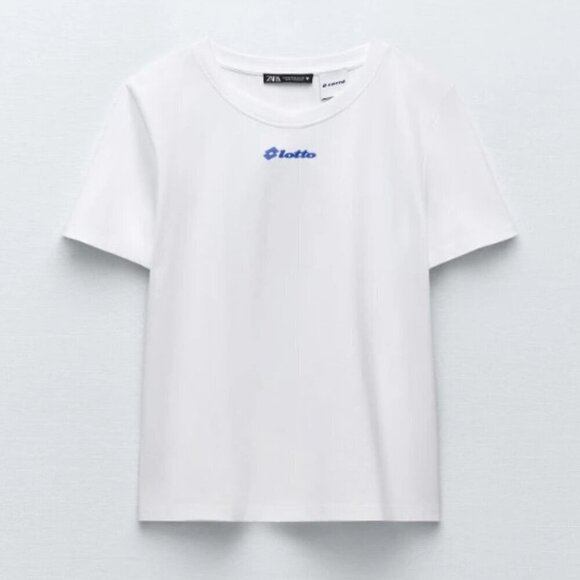 NWOT Zara x Lotto Sport graphic text white t-shirt, L - Picture 2 of 9